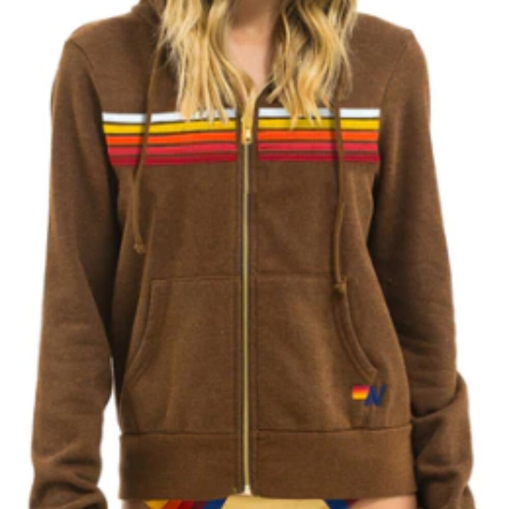 5 STRIPE HOODIE - CHOCOLATE // RAINBOW WHITE – Aviator Nation- size M